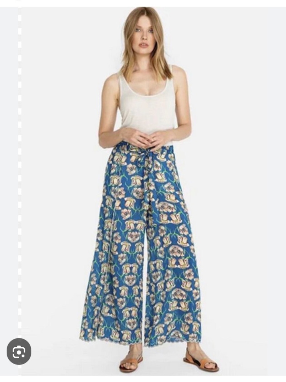 Johnny Was Blue Floral Georgette Wide Leg Farrah Pants